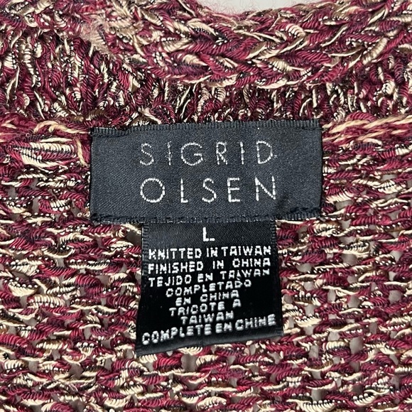 SIGRID OLSEN Metallic Wool Blend Vneck Chunky Knit Sweater - Picture 3 of 6